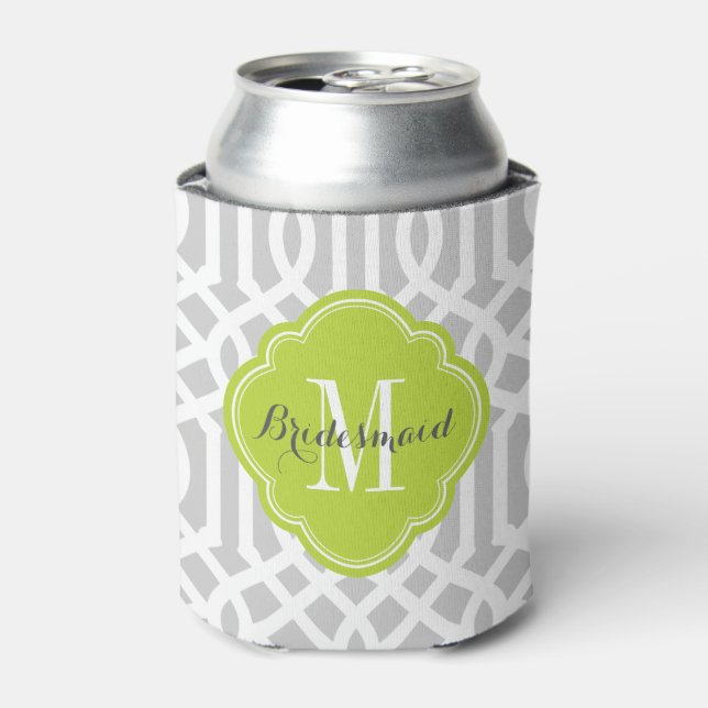 Grey and Green Trellis Monogram Can Cooler (Can Front)
