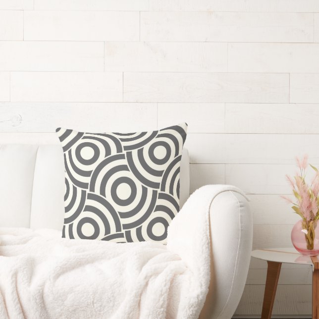 Grey and Ivory Circle Link Design PillowModern Cushion (Couch)