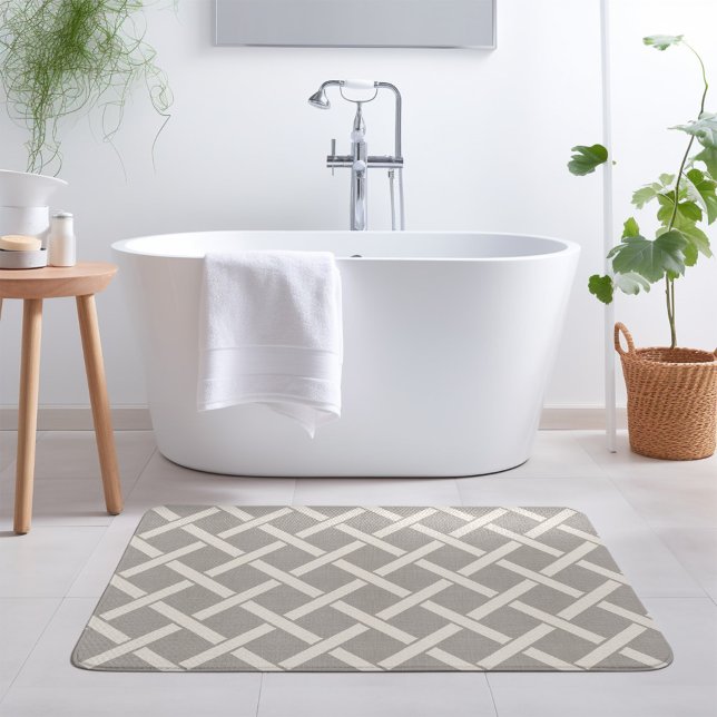 Grey and Ivory Lattice | Modern Farmhouse Bath Mat (Creator Uploaded)