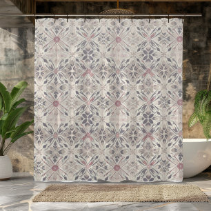 Grey and Ivory Mandala Design Shower Curtain. Curtain