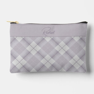 Grey and Lavender Plaid with Name Accessory Pouch
