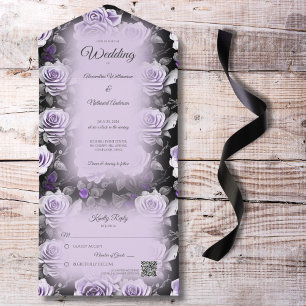 Grey and Lavender Roses with QR Code All In One Invitation