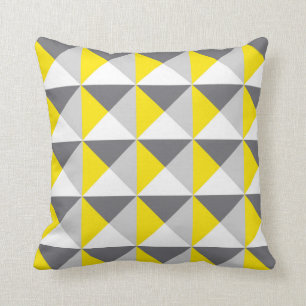 Grey and Lemon Geometric Print Cushion