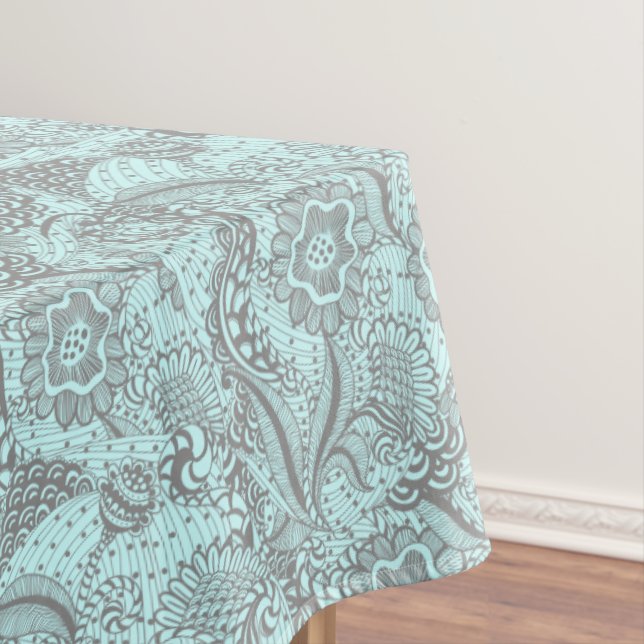 Grey And Light Blue Abstract Floral Monogram Table Tablecloth (In Situ)
