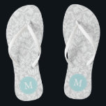 Grey and Light Blue Damask Pattern Monogrammed Jandals<br><div class="desc">Fun and trendy geometric pattern and monogram design. Perfect for brides,  bridesmaids,  bridal parties,  birthdays,  summer gifts,  etc.</div>