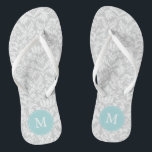 Grey and Light Blue Damask Pattern Monogrammed Jandals<br><div class="desc">Fun and trendy geometric pattern and monogram design. Perfect for brides,  bridesmaids,  bridal parties,  birthdays,  summer gifts,  etc.</div>