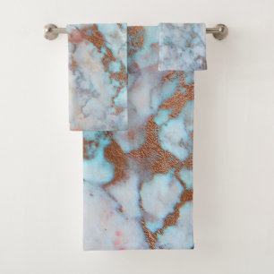 Grey And Light Blue Marble Stone Bath Towel Set