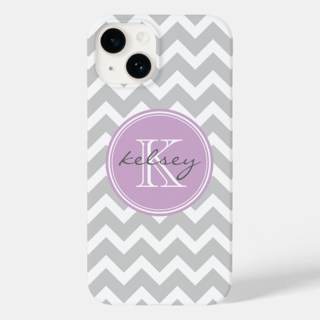 Grey and Lilac Chevron Custom Monogram Case-Mate iPhone Case (Back)