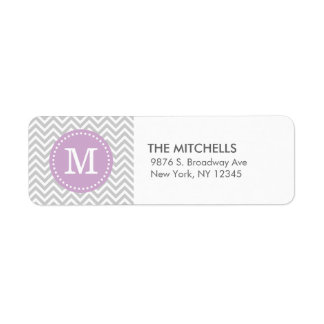 Grey and Lilac Purple Modern Chevron Monogram