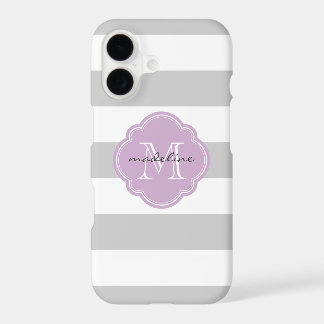 Grey and Lilac Purple Wide Stripes Custom Monogram