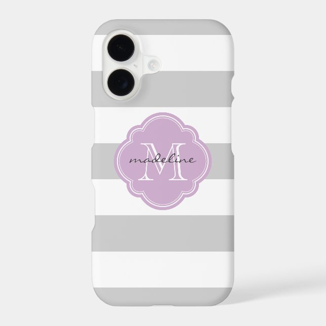 Grey and Lilac Purple Wide Stripes Custom Monogram (Back)
