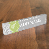 Grey and Lime Chevrons with Custom Monogram