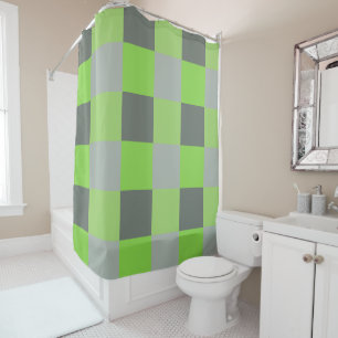 Grey and Lime Green Squares Shower Curtain