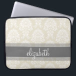 Grey and Linen Vintage Damask Pattern with Name Laptop Sleeve<br><div class="desc">An elegant pattern with a classy font designed for a feminine woman. Add your name or monogram. If you need to make adjustments to the artwork,  click on the customise it button to make changes.</div>