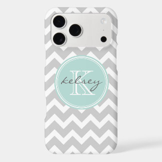 Grey and Mint Chevron Custom Monogram