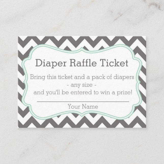 Grey and Mint Chevron Diaper Raffle Ticket Enclosure Card (Front)