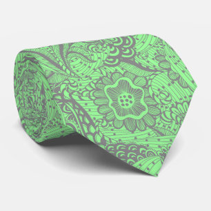 Grey And Mint Green Abstract Floral Tie