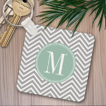 Grey and Mint Green Chevron Pattern with Monogram Key Ring<br><div class="desc">A classic pattern updated with trendy new colours. If you need to adjust the artwork,  click on the customise button and move things around.</div>
