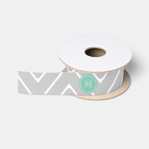 Grey and Mint Green Modern Chevron Monogram Satin Ribbon