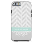 Grey and Mint Herringbone Swirl Custom Monogram