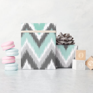 Grey and Mint Ikat Chevron Wrapping Paper