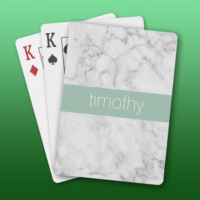 Grey and Mint Marble Pattern Custom Name Playing Cards (Custom Playing Cards)