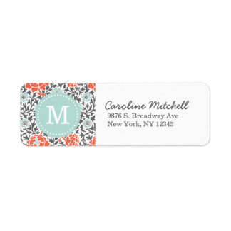 Grey and Mint Retro Floral Damask Custom Monogram