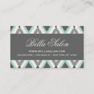 Grey and Mint Tribal Ikat Chevron Business Card