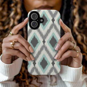 Grey and Mint Tribal Ikat Chevron iPhone 16 Case