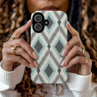 Grey and Mint Tribal Ikat Chevron iPhone 16 Case