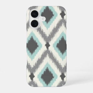 Grey and Mint Tribal Ikat Chevron iPhone 16 Case