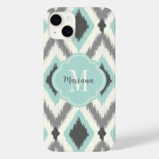 Grey and Mint Tribal Ikat Chevron Monogram Case-Mate iPhone 14 Plus Case