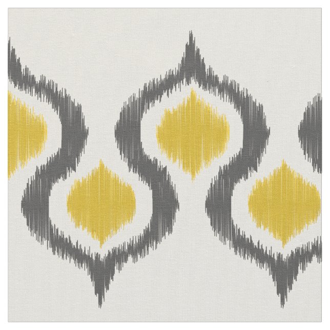 Grey and Mustard Ikat Tribal Pattern Fabric (Close Up)