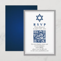 Grey and Navy Blue Bar Mitzvah QR Code RSVP