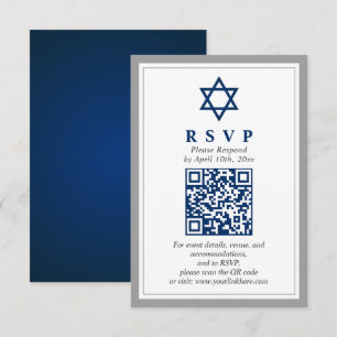 Grey and Navy Blue Bar Mitzvah QR Code RSVP Enclosure Card