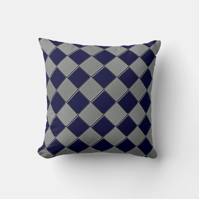 Grey and Navy Blue Diamond Decorative Pillow (Front)