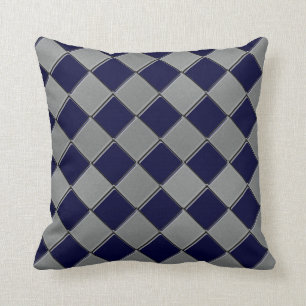 Grey and Navy Blue Diamond Decorative Pillow