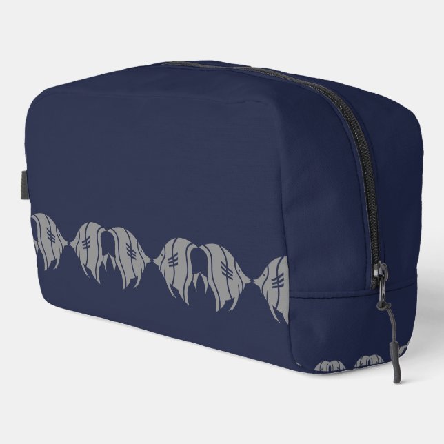 Grey and Navy Blue Fish Design Dopp Kit (Right Corner)
