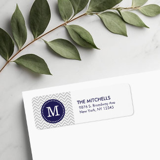 Grey and Navy Blue Modern Chevron Custom Monogram