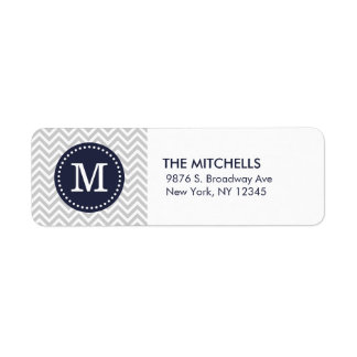 Grey and Navy Blue Modern Chevron Custom Monogram