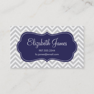 Grey and Navy Blue Modern Chevron Stripes Business Card