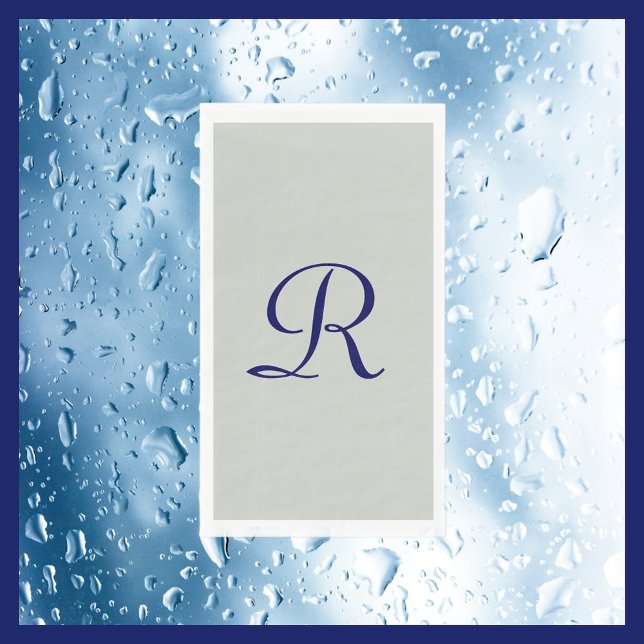 Grey and Navy Blue Monogrammed Paper Guest Towel Napkin (Creator Uploaded)