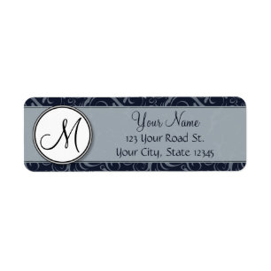 Grey and Navy Floral Wisps & Stripes with Monogram