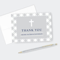 Grey and Navy Gingham Plaid Boy First Communion