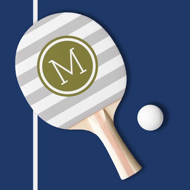 Grey and Olive Preppy Stripes Monogram Ping Pong Paddle (Creator Uploaded)