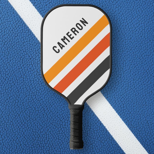 Grey and orange diagonal retro stripes white pickleball paddle (Gray and orange diagonal retro stripes white pickleball paddle)