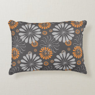 Grey and Orange Flower Accent Throw Pillow