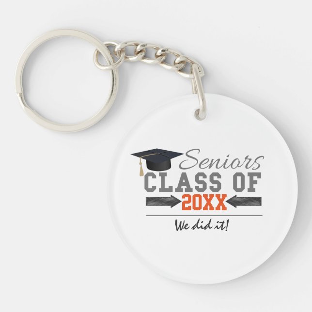 Grey and Orange Graduation Gear Key Ring (Front)