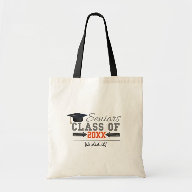 Grey and Orange Graduation Gear Tote Bag (Front)