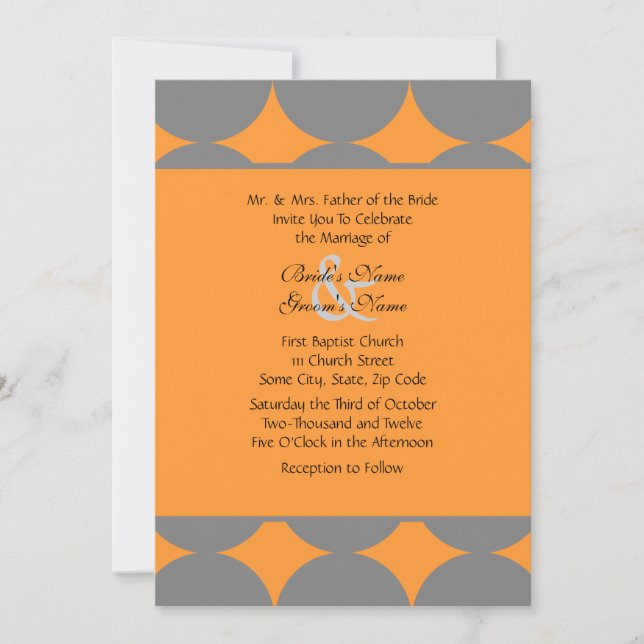 Grey and Orange Modern Polka Dots Wedding Invitation (Front)